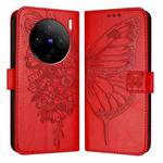 For vivo X100s 5G Embossed Butterfly Leather Phone Case(Red)