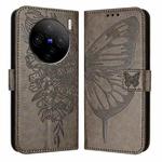 For vivo X100s 5G Embossed Butterfly Leather Phone Case(Grey)