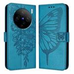 For vivo X100s 5G Embossed Butterfly Leather Phone Case(Blue)