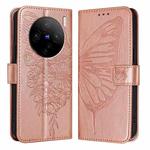 For vivo X100s 5G Embossed Butterfly Leather Phone Case(Rose Gold)