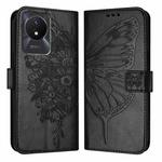 For vivo Y02 / Y02A / Y02t / Y11 2023 Embossed Butterfly Leather Phone Case(Black)