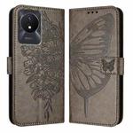 For vivo Y02 / Y02A / Y02t / Y11 2023 Embossed Butterfly Leather Phone Case(Grey)