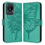 For vivo Y02 / Y02A / Y02t / Y11 2023 Embossed Butterfly Leather Phone Case(Green)