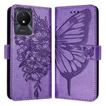 For vivo Y02 / Y02A / Y02t / Y11 2023 Embossed Butterfly Leather Phone Case(Light Purple)