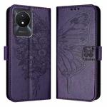For vivo Y02 / Y02A / Y02t / Y11 2023 Embossed Butterfly Leather Phone Case(Dark Purple)