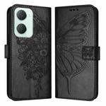 For vivo Y03 4G Global Embossed Butterfly Leather Phone Case(Black)