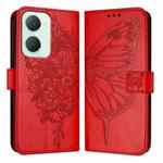 For vivo Y03 4G Global Embossed Butterfly Leather Phone Case(Red)