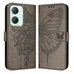 For vivo Y03 4G Global Embossed Butterfly Leather Phone Case(Grey)