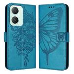 For vivo Y03 4G Global Embossed Butterfly Leather Phone Case(Blue)