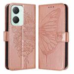 For vivo Y03 4G Global Embossed Butterfly Leather Phone Case(Rose Gold)