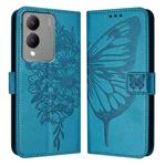 For vivo Y17s 4G Global / Y28 5G India Embossed Butterfly Leather Phone Case(Blue)