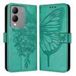 For vivo Y17s 4G Global / Y28 5G India Embossed Butterfly Leather Phone Case(Green)
