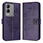 For vivo Y17s 4G Global / Y28 5G India Embossed Butterfly Leather Phone Case(Dark Purple)