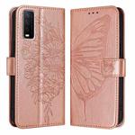 For vivo Y20/Y20a/Y20i/Y20s/Y20g/Y11s Embossed Butterfly Leather Phone Case(Rose Gold)