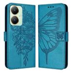 For vivo Y27 4G Global Embossed Butterfly Leather Phone Case(Blue)