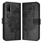 For vivo Y30 4G Global Embossed Butterfly Leather Phone Case(Black)