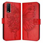 For vivo Y30 4G Global Embossed Butterfly Leather Phone Case(Red)