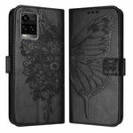 For vivo Y33s 4G Global/Y21 2021/Y21s Embossed Butterfly Leather Phone Case(Black)