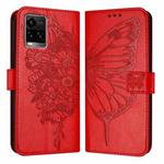 For vivo Y33s 4G Global/Y21 2021/Y21s Embossed Butterfly Leather Phone Case(Red)
