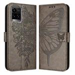For vivo Y33s 4G Global/Y21 2021/Y21s Embossed Butterfly Leather Phone Case(Grey)