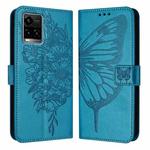 For vivo Y33s 4G Global/Y21 2021/Y21s Embossed Butterfly Leather Phone Case(Blue)