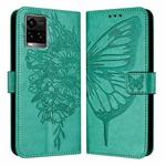 For vivo Y33s 4G Global/Y21 2021/Y21s Embossed Butterfly Leather Phone Case(Green)