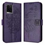 For vivo Y33s 4G Global/Y21 2021/Y21s Embossed Butterfly Leather Phone Case(Dark Purple)