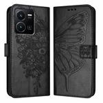 For vivo Y35 4G/Y22 4G/Y22s 4G Global Embossed Butterfly Leather Phone Case(Black)