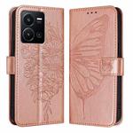For vivo Y35 4G/Y22 4G/Y22s 4G Global Embossed Butterfly Leather Phone Case(Rose Gold)