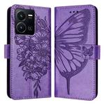 For vivo Y35 4G/Y22 4G/Y22s 4G Global Embossed Butterfly Leather Phone Case(Light Purple)