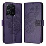 For vivo Y35 4G/Y22 4G/Y22s 4G Global Embossed Butterfly Leather Phone Case(Dark Purple)