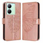 For vivo Y36 4G/Y36 5G Global/Y36 4G India Embossed Butterfly Leather Phone Case(Rose Gold)