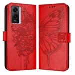 For vivo Y55 5G Global / Y55s 2023 5G Embossed Butterfly Leather Phone Case(Red)