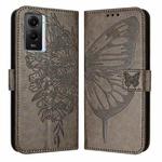 For vivo Y55 5G Global / Y55s 2023 5G Embossed Butterfly Leather Phone Case(Grey)