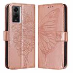 For vivo Y55 5G Global / Y55s 2023 5G Embossed Butterfly Leather Phone Case(Rose Gold)