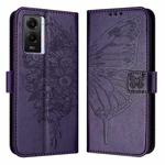 For vivo Y55 5G Global / Y55s 2023 5G Embossed Butterfly Leather Phone Case(Dark Purple)