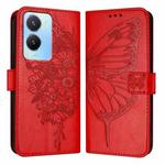 For vivo Y56 5G/Y16 4G/Y02s 4G Global Embossed Butterfly Leather Phone Case(Red)