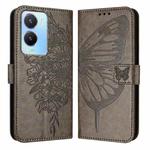 For vivo Y56 5G/Y16 4G/Y02s 4G Global Embossed Butterfly Leather Phone Case(Grey)