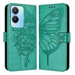 For vivo Y56 5G/Y16 4G/Y02s 4G Global Embossed Butterfly Leather Phone Case(Green)