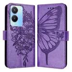 For vivo Y56 5G/Y16 4G/Y02s 4G Global Embossed Butterfly Leather Phone Case(Light Purple)