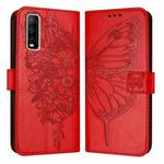 For vivo Y70s Embossed Butterfly Leather Phone Case(Red)