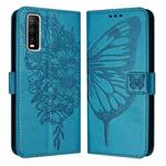 For vivo Y70s Embossed Butterfly Leather Phone Case(Blue)