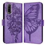 For vivo Y70s Embossed Butterfly Leather Phone Case(Light Purple)