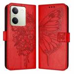 For vivo Y100 5G Global Embossed Butterfly Leather Phone Case(Red)