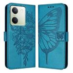 For vivo Y100 5G Global Embossed Butterfly Leather Phone Case(Blue)