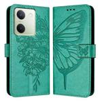 For vivo Y100 5G Global Embossed Butterfly Leather Phone Case(Green)