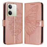 For vivo Y100 5G Global Embossed Butterfly Leather Phone Case(Rose Gold)