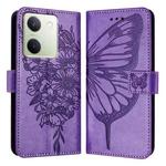 For vivo Y100 5G Global Embossed Butterfly Leather Phone Case(Light Purple)
