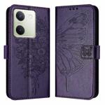 For vivo Y100 5G Global Embossed Butterfly Leather Phone Case(Dark Purple)