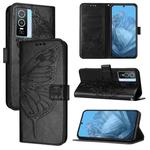 For vivo Y76 5G Embossed Butterfly Leather Phone Case(Black)